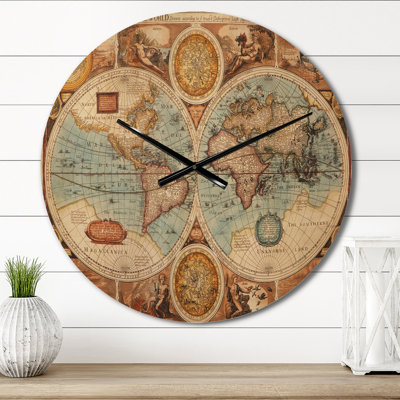 Ancient Map Wall Clock, Vintage World Map Wood Decor - Ancient Map Of The World VIII