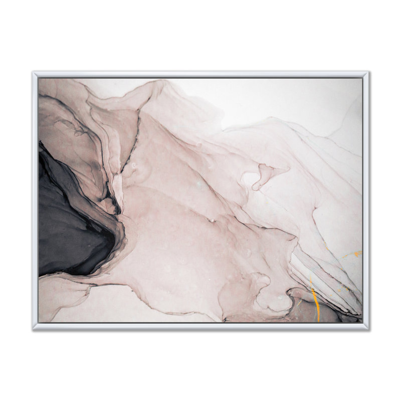Gris et blanc marbré fluide - art mural moderne sur toile, H 8 po x l 12 po x P 1 po, Toile encadrée flottée blanche