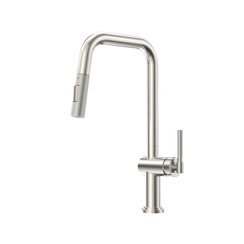 Robinet de cuisine à poignée simple rétractable, Nickel brossé