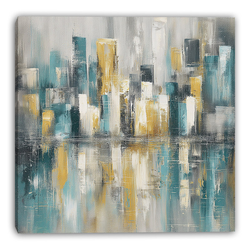 Toile tendue bleu sarcelle or Skyline III, L 12 po x H 12 po x P 1 po