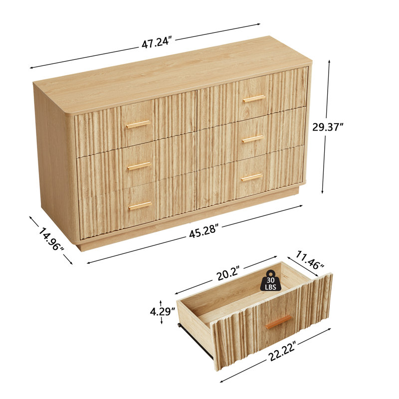 Commode double avec 6 tiroirs, Naturel