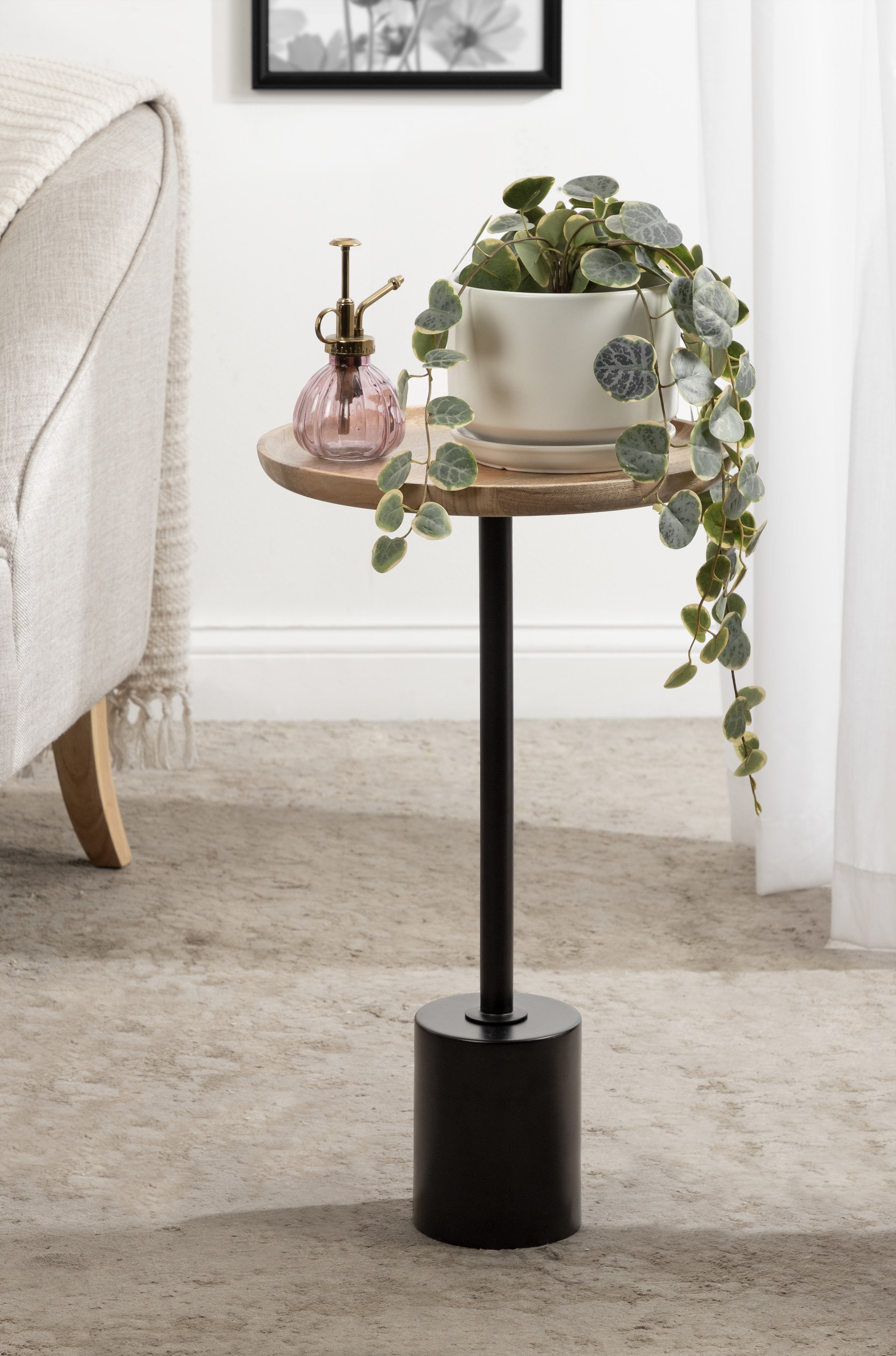 Round Metal and Wood Side Table