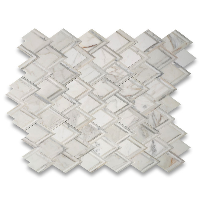 11 in. x 9 in. Marble Tile, Gray/White