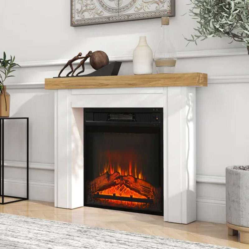 Cadre de cheminée moderne, encadrement de cheminée autoportant avec pieds pour foyers électriques, l 51,2 po x H 40,6 po, bois naturel