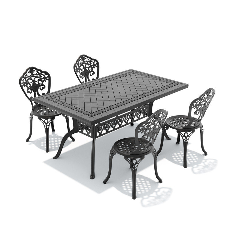 Table de salle à manger rectangulaire en aluminium moulé 59,06 po et 4 chaises avec siège de 15,35 po (5 pièces)