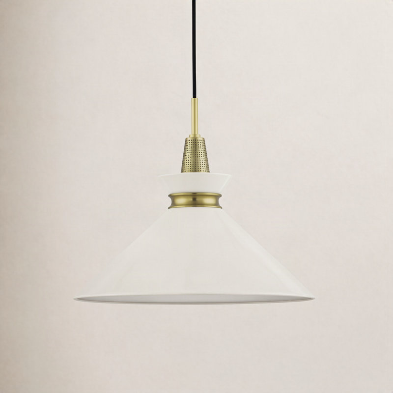 Luminaire suspendu conique à 1 lumière Corby, Laiton vieilli, Crème, H 15,25 po x l 18 po x P 18 po