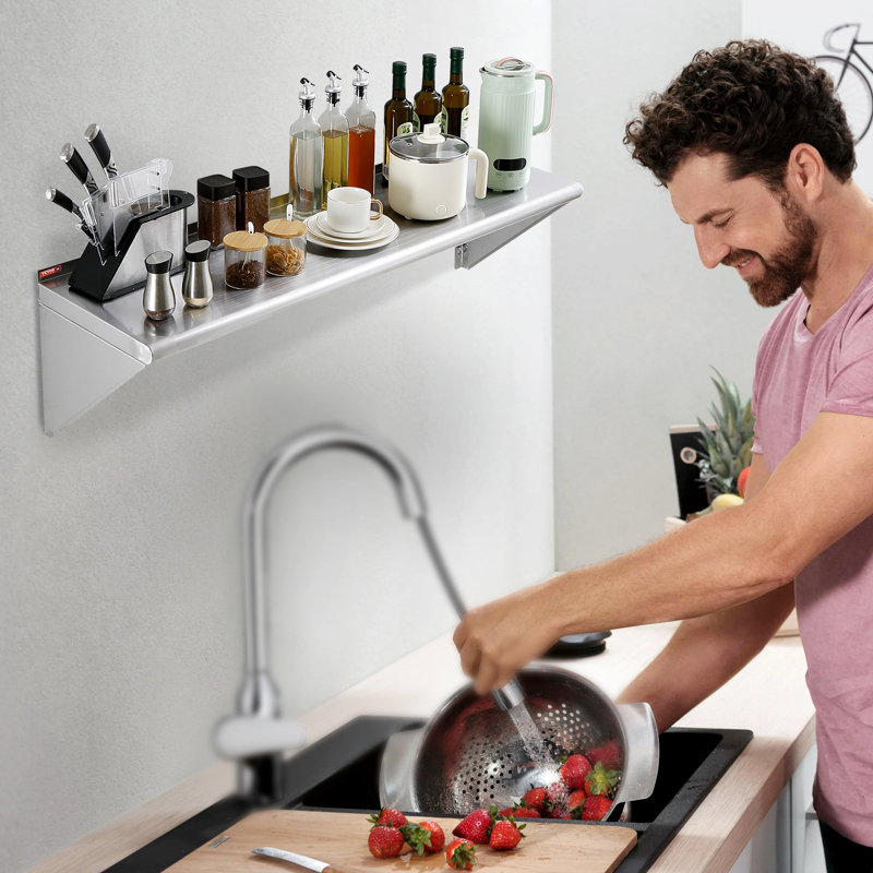 14" x 48" Stainless Steel Wall Mounted Kitchen Shelf