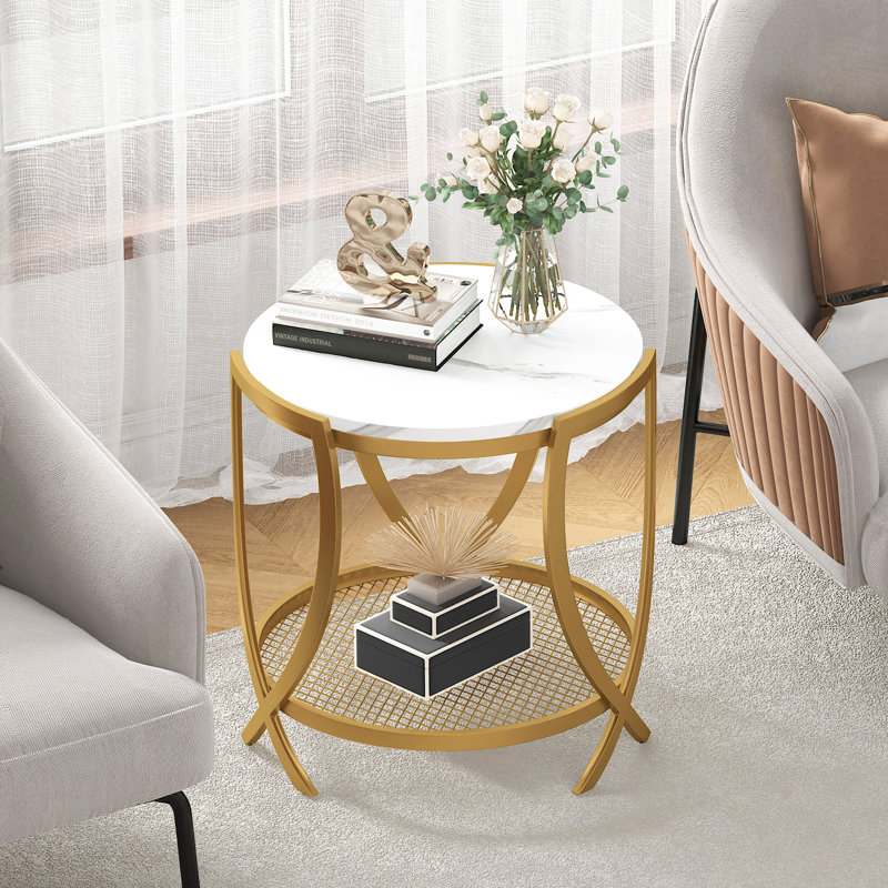 Aumiller Side Table with Storage, White, Gold