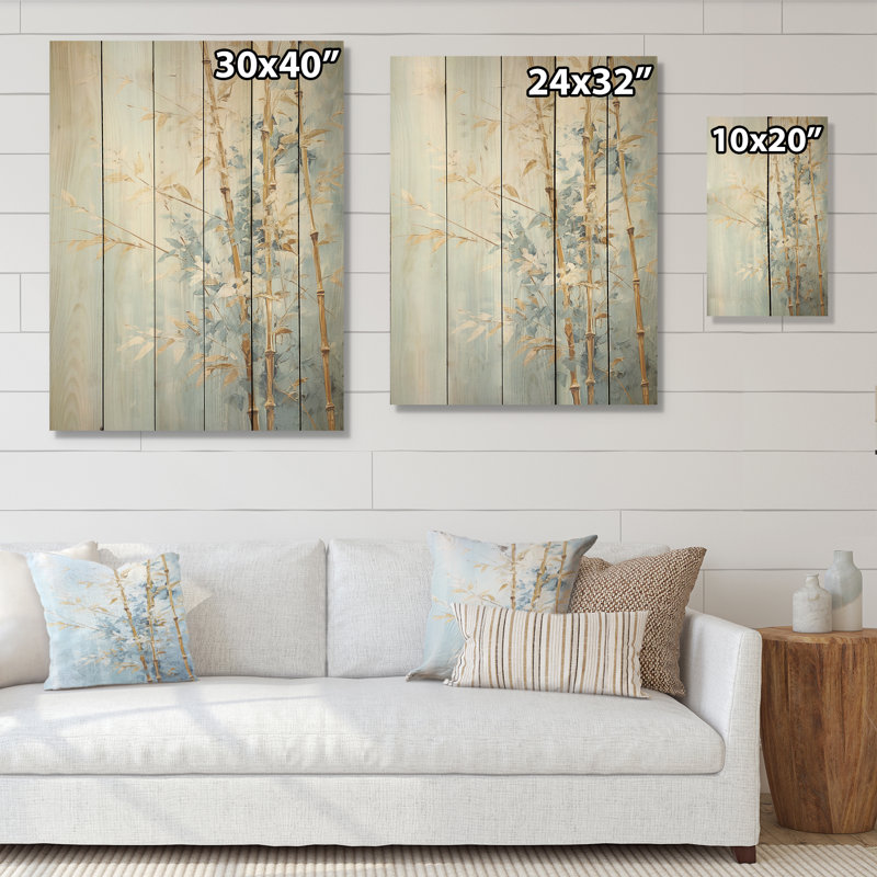 Or et bambou bleu - Art mural en bois de bambou sur bois de pin naturel, H 20 po x l 10 po