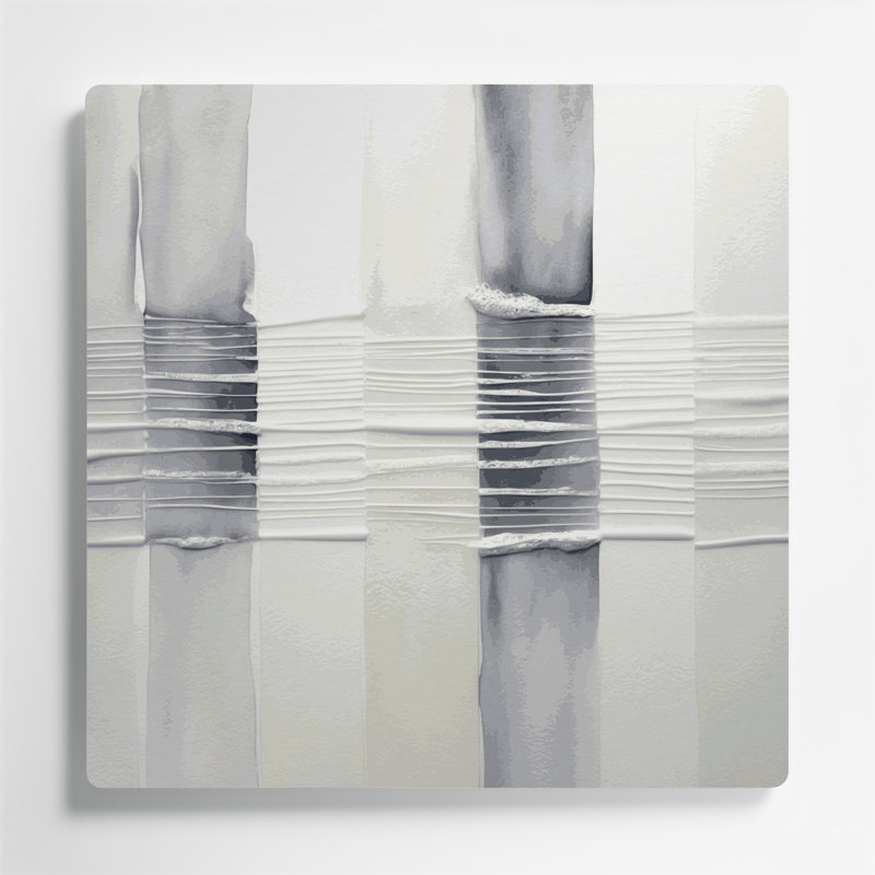 Art mural horizontal rayé gris clair, blanc, gris et métal, H 8 po x l 8 po