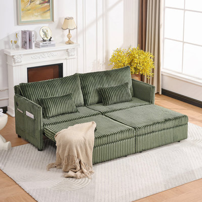 73-Inch Convertible Sofa Bed With USB Ports And Side Pocket, 3-In-1 Modern Corduroy Couch For Living Room, Apartment, Or Bedroom.
