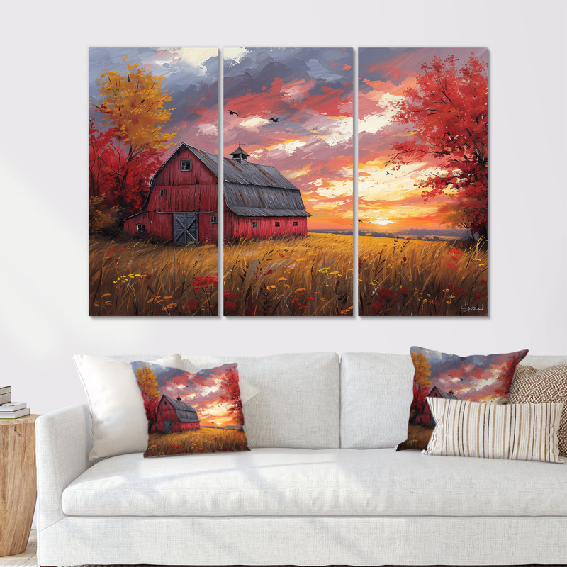 «Autumn Red Barn Breeze II», ensemble de reproductions d'art mural, H 40 po x l 60 po x P 1 po, Sans cadre