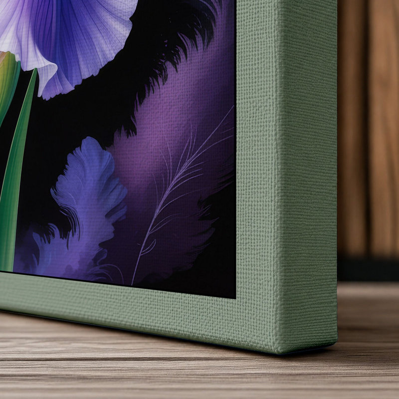 Iris in Shadow Botanical 1 Piece Wrapped Canvas Wall Art, 24x16 - 61.0 x 40.6 cm, Sage Border