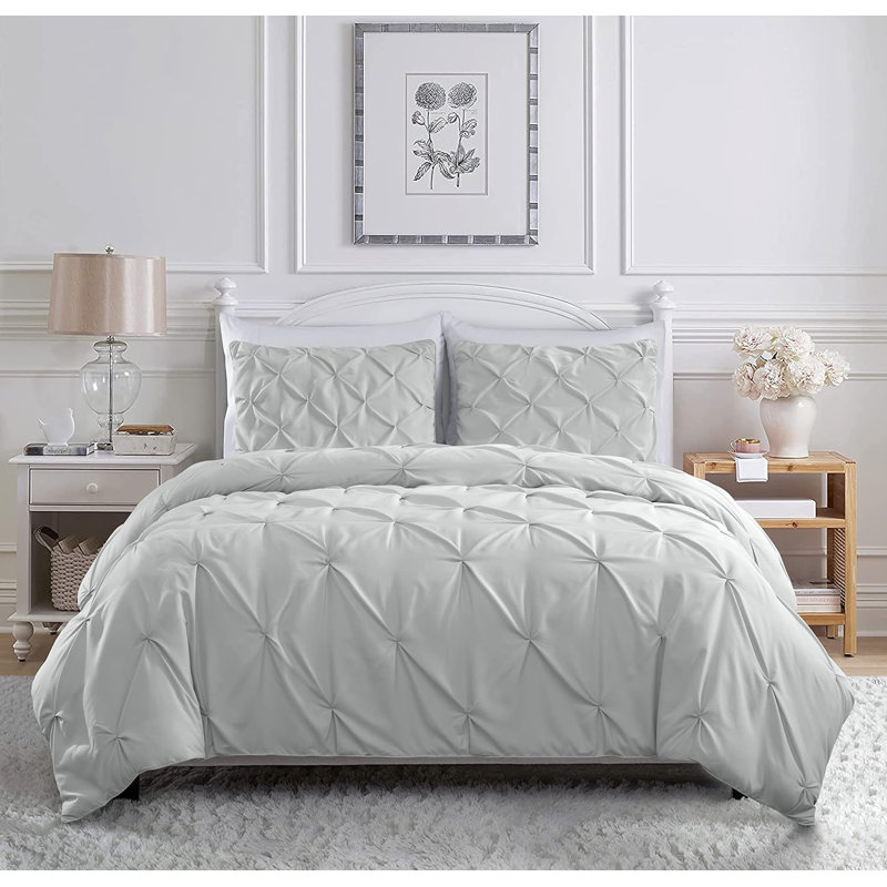 Berlin Pintuck Microfiber 3-Piece Comforter Set, King Comforter + 2 King Shams, Light Gray