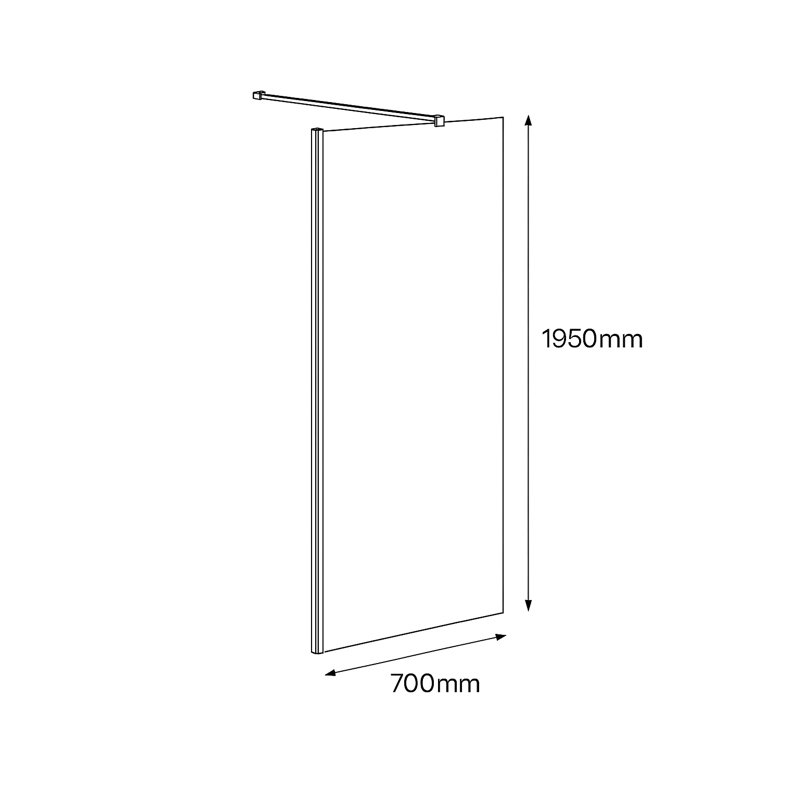 700mm W x 1850mm H Semi-Frameless Wet Room Glass Screens with Clear Glass