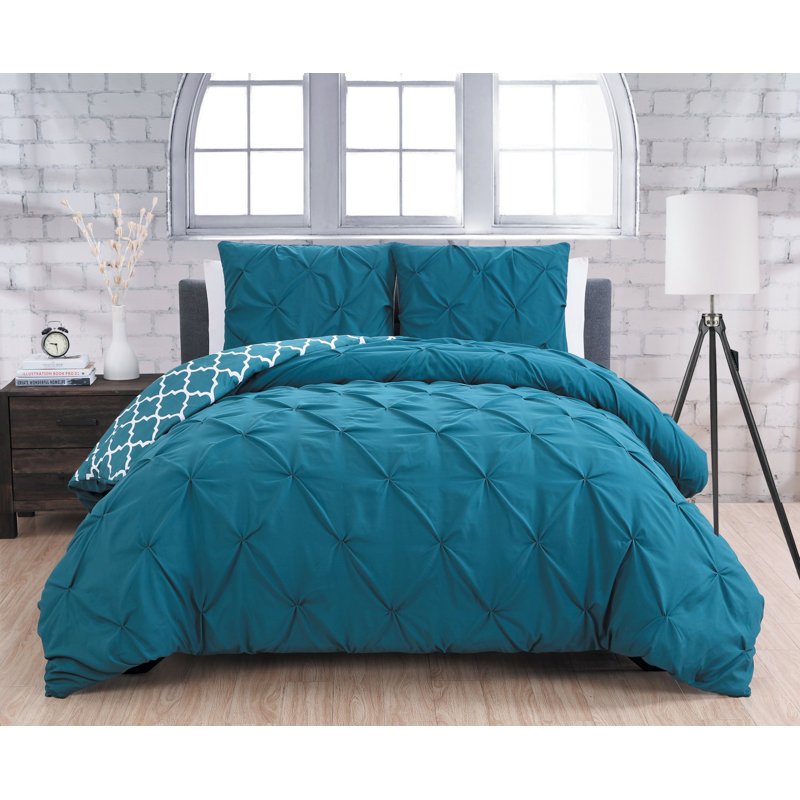  Ensemble de housse de couette réversible traditionnelle en microfibre de trois articles, Bleu sarcelle