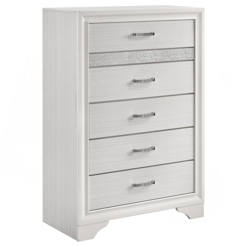 Commode 6 tiroirs avec poignées en métal, Blanc