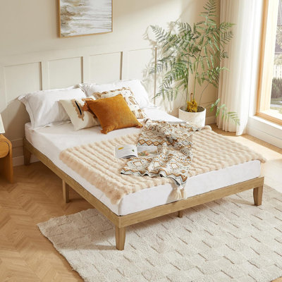 Solid Wood Platform Bed,Bohemian and Mid-Century Bed Frame