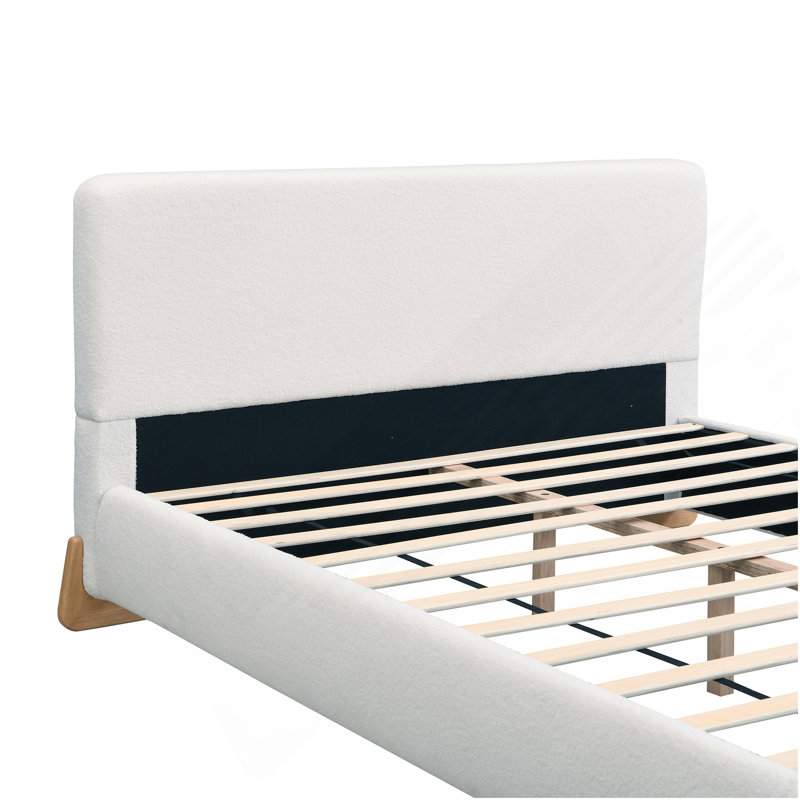 Elegant Boucle Bed, un centre de chambre à coucher luxueux et confortable, très grand, blanc, Grand lit