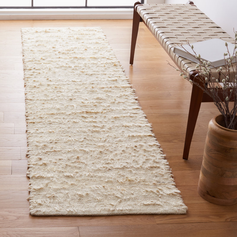Natura Hand Woven Wool/Cotton Solid Color Rug in Ivory, Runner 2'3" x 8'