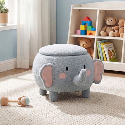 Cute Elephant Kids Ottoman with Storage Space, Lid-up Kids Chair for Playroom/Bedroom