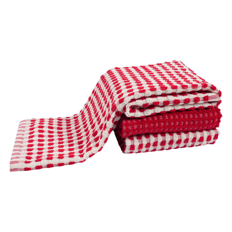 Ensemble de 3 linges à vaisselle en éponge texturée Sur La Table Lucerne, 18 x 28 po, Rouge