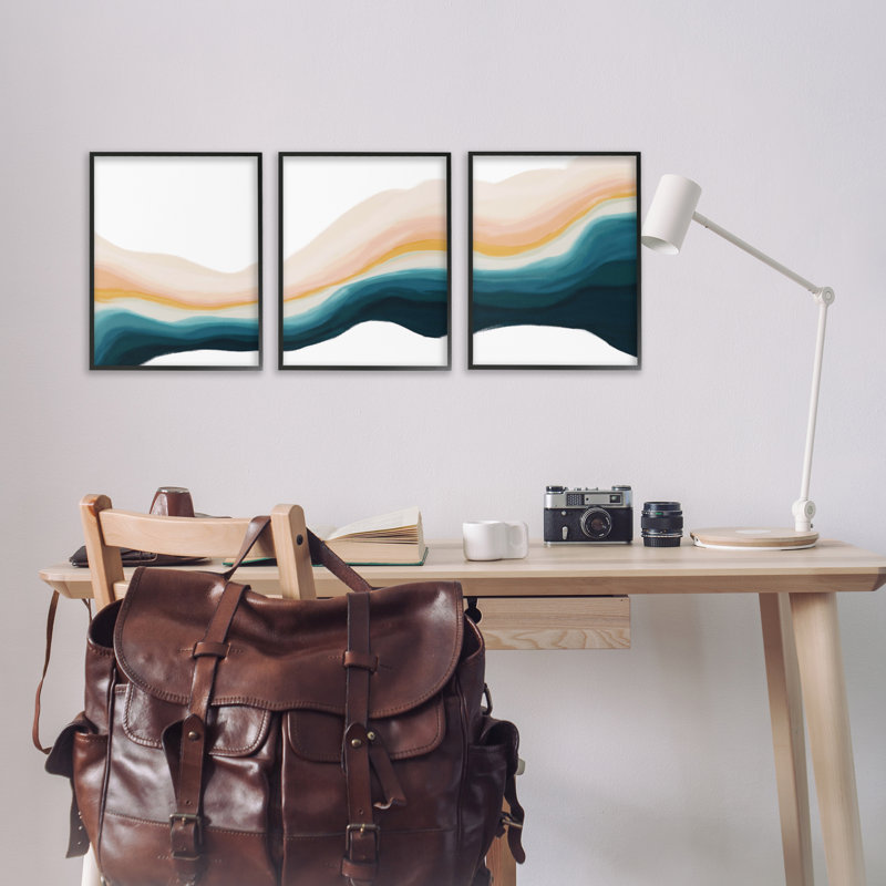  «Fluid Peach Swirl», ensemble de 3 giclées par JJ Design House, LLC., H 18 po x l 12 po, Giclée encadrée noir minuit
