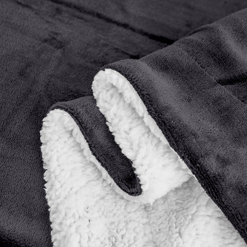 Sherpa Throw Blanket, 130cm W x 150cm L, Grey