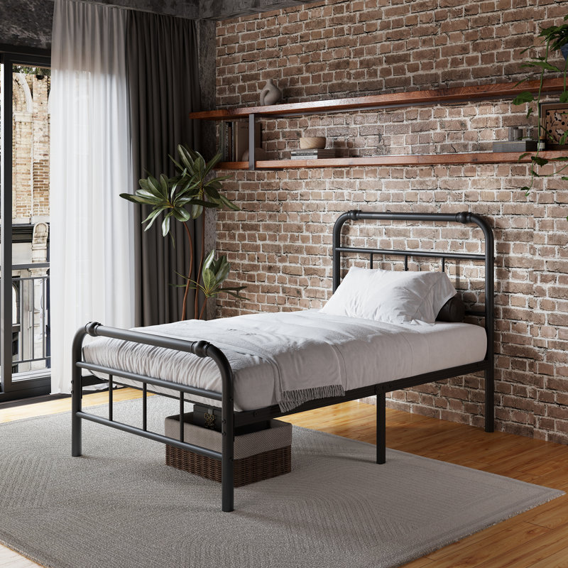 18"H Metal Platform Bed Frame with Industrial Style Headboard & Footboard, Twin XL