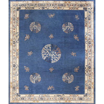 Antique Peking Chinese Medallion Blue 1930s Rug