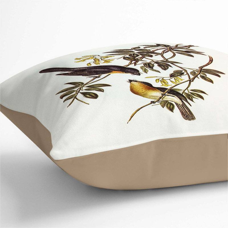 Broad-Billed Flycatchers Square Throw Cushion, 55cm H x 55cm W x 20cm D, Stone