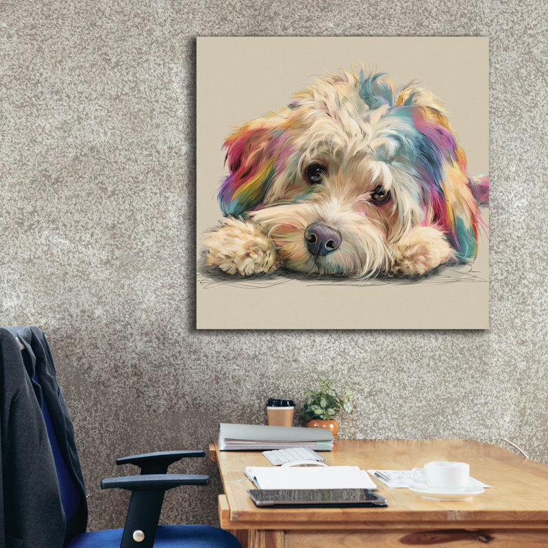  «Rainbow Havese - Puppy Eyes» par Ann Klee, art mural sur toile, 37 po x 37 po, H 37 po x l 37 po