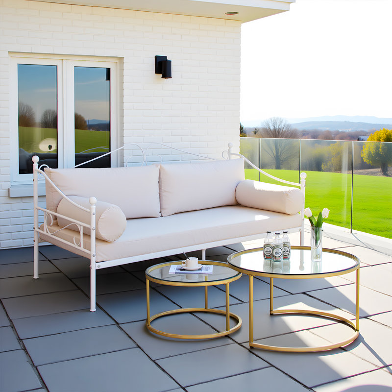 Round 3 - Piece 1 - Person 80Cm L Outdoor Table Set, White/Gold