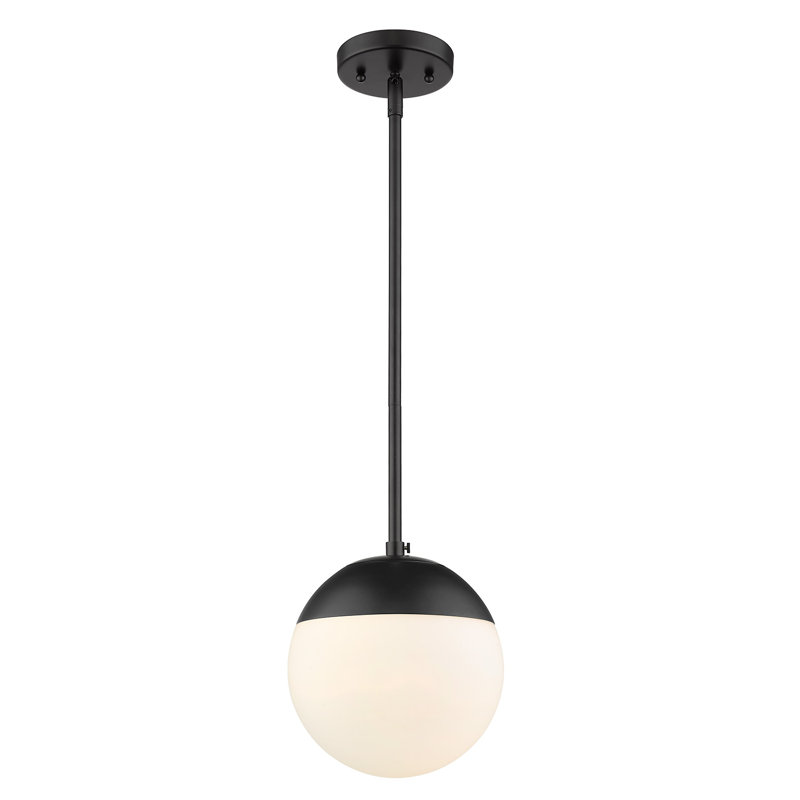 Martina 1-Light Dimmable Steel Globe Pendant, Opal Glass