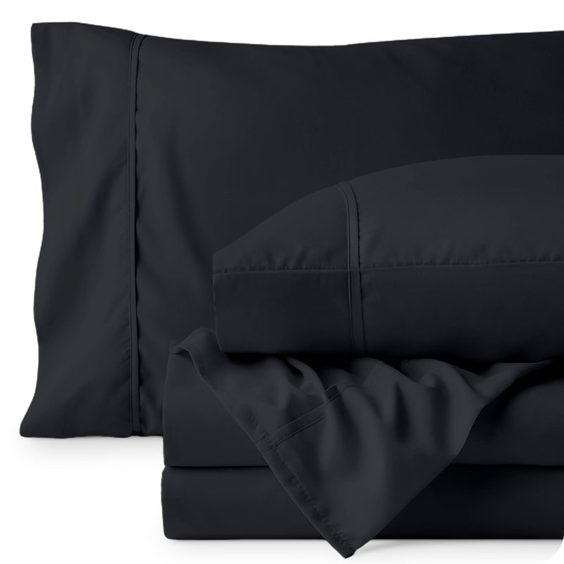 Microfiber Sheet Set with Bonus Pillowcase Set, Black, Queen