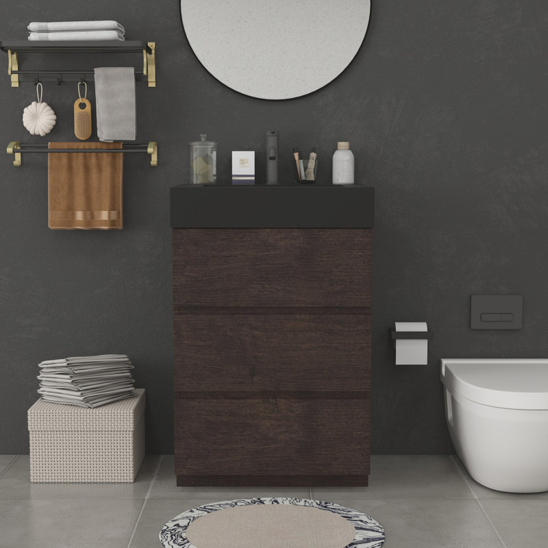 Meuble-lavabo moderne avec lavabo, Noyer, Noir