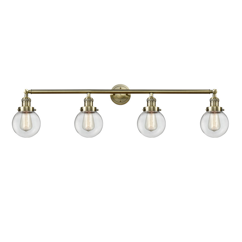 Éclairage pour meuble-lavabo en laiton antique à 4 lumières Lorri, Transparent, Laiton antique, Incandescente