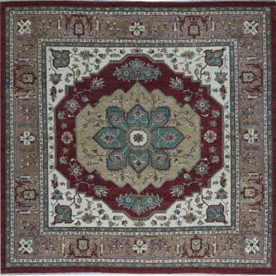 Wool Oriental Area Rug in Red/White/Brown/Gray