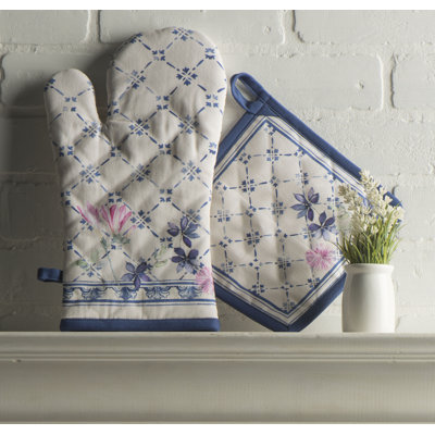 Maison d'Hermine  Faience 100% Cotton Oven Mitt + Pot Holder - 7.5" x 13" & 8" x 8"