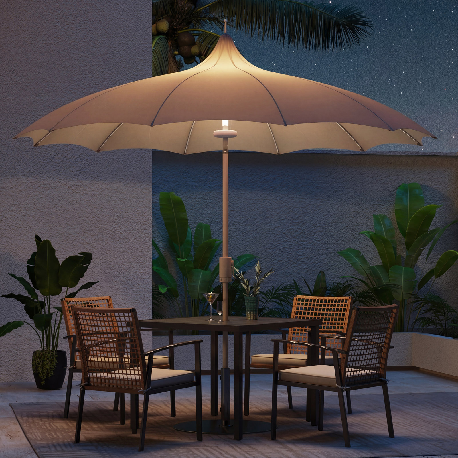 Dannyel 8' Lighted Market Umbrella, Gradient Pink, with LED Light
