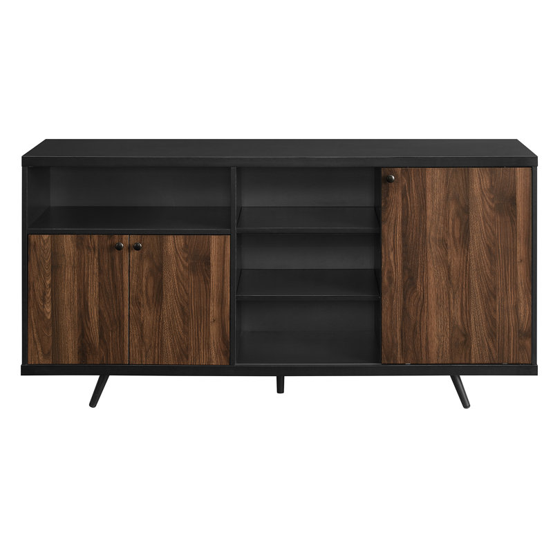Scylla Unfinished Sideboard with Fireplace Included, Solid Black/Dark Walnut