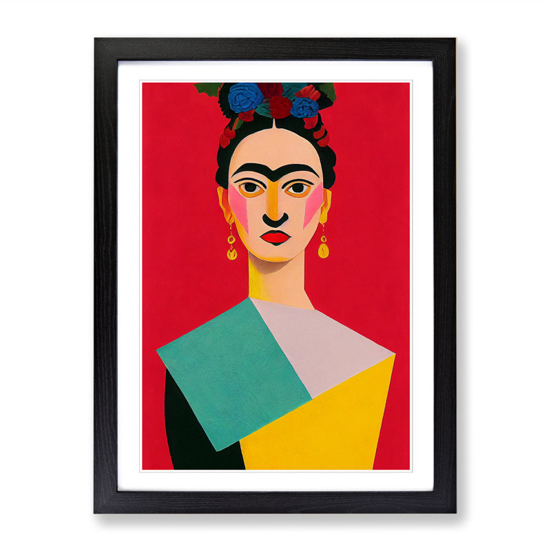 FRM-V0523-1055X Frida Kahlo Cubism - Single Picture Frame Print, 34cm H x 25cm W x 2cm D, Oak Framed