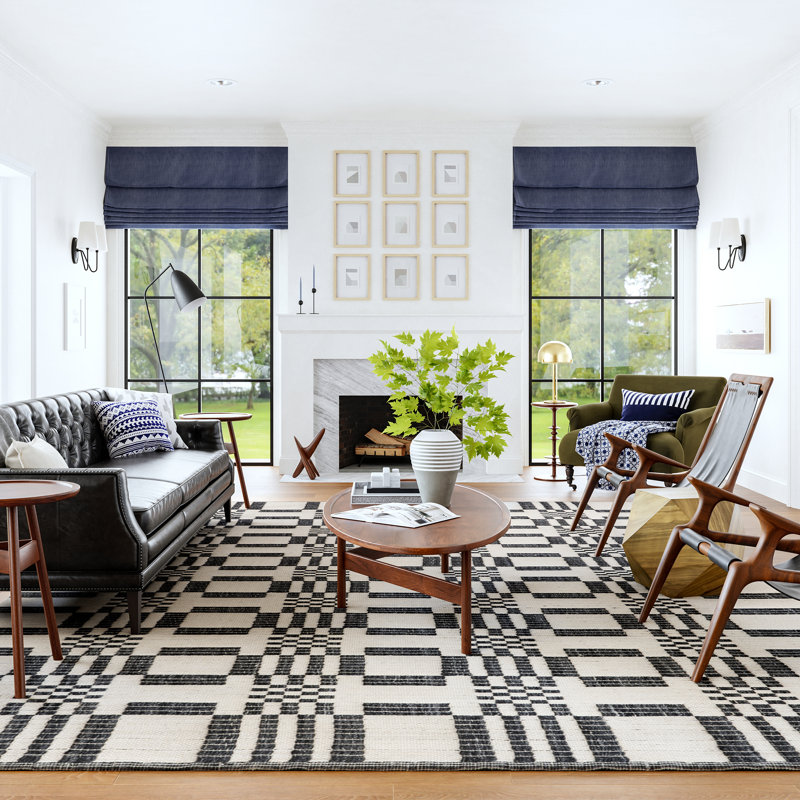 Gray and Off-White Geometric Synthetic Flat Woven 4' x 6' Area Rug