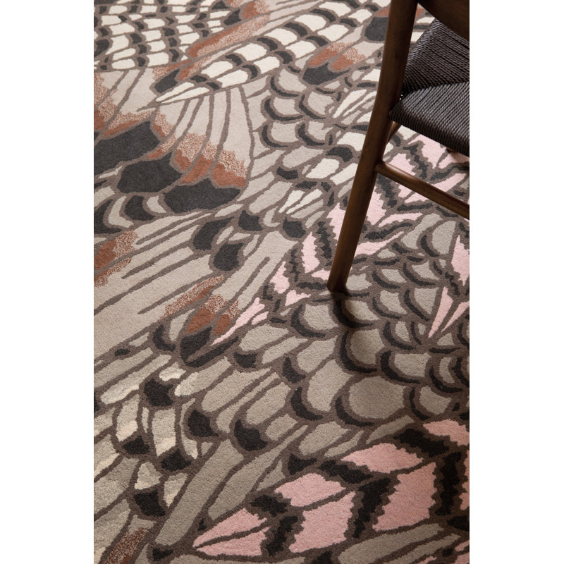 Handmade Rectangular Floral Wool Rug in Brown and Chocolate