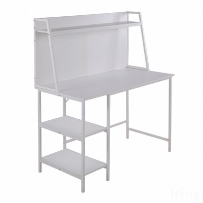 Bureau contemporain avec tablette, acier blanc et bois blanc