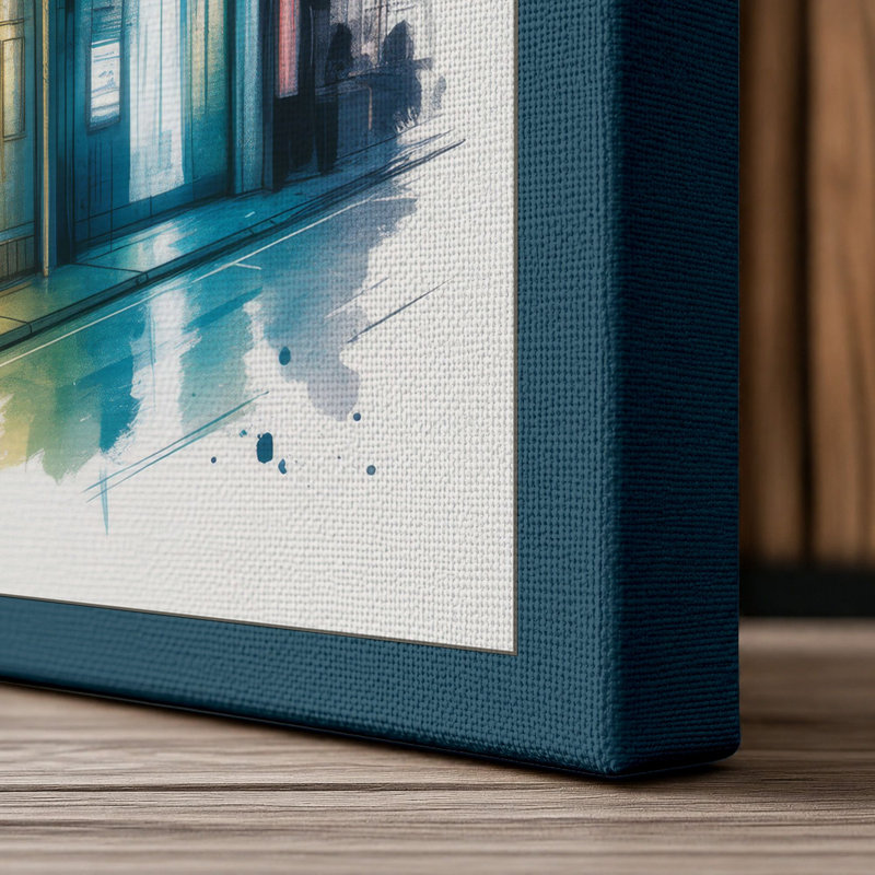 Dusk in Tokyo Japandi - Wrapped Canvas, 30x20 - 76.2 x 50.8 cm, Teal Border