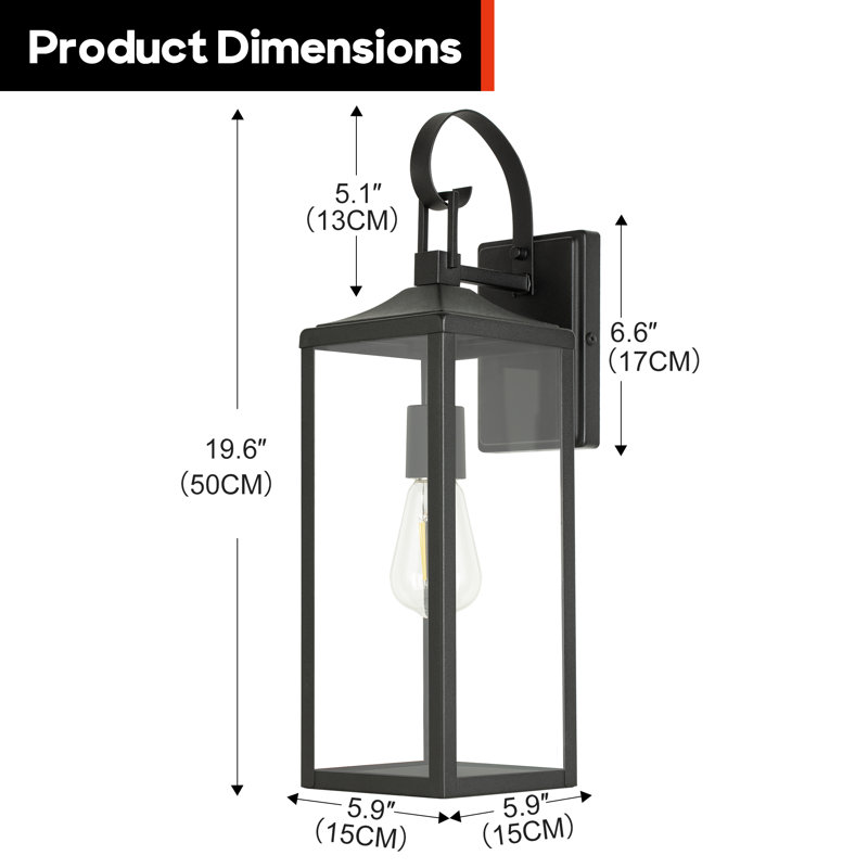 Balos Castle 1-Light 20.5 in. Outdoor Wall Light with Matte Black Finish and Clear glass shade, 20.37"H x 5.92"W x 7.65"D