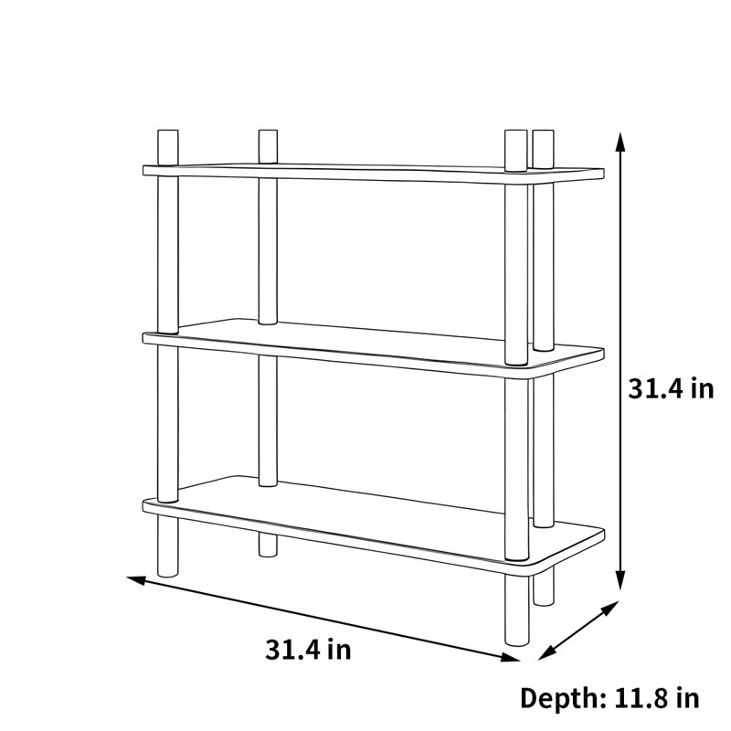 High-end and fashionable bookcase, (3 Shelves) 31.4"H x 31.4"W x 11.8"D