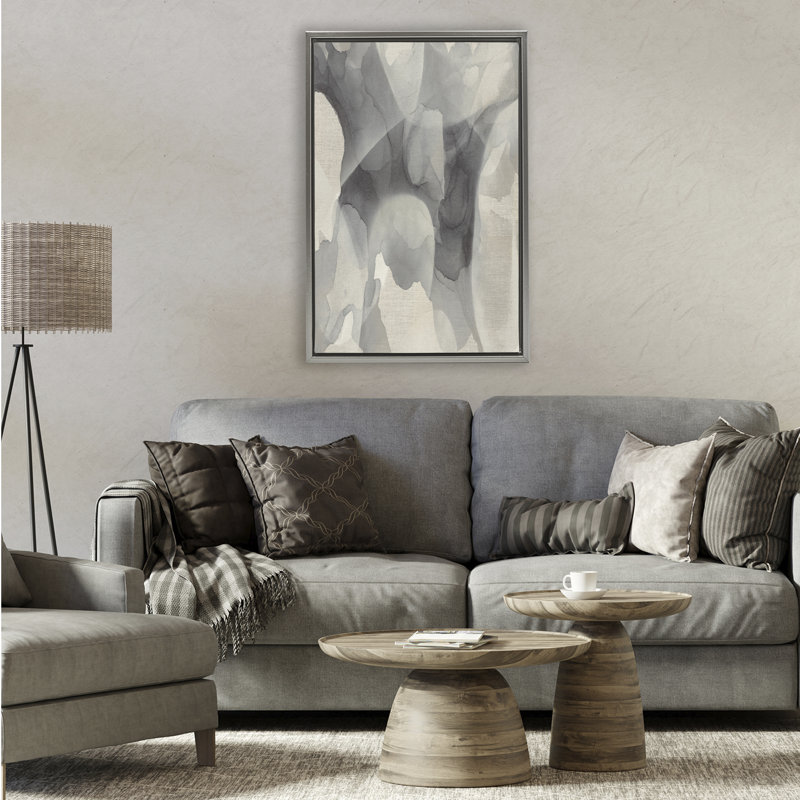 Cadre flottant monochrome avec gouttes d'eau, design par Kippi Leonard, H 31 po x l 21 po, Cadre flottant gris lustré