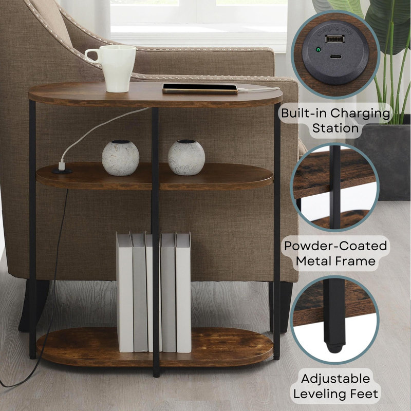 Ramos 3 Oval Tier End Table with USB Ports, Barnwood